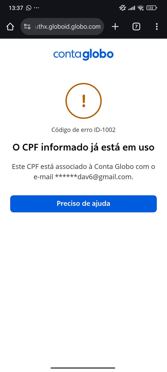 Helimavi's tweet photo. Estou tentando votar no BBB mas ao tentar entrar na minha conta só aparece essa mensagem https://t.co/NtycYqegqh