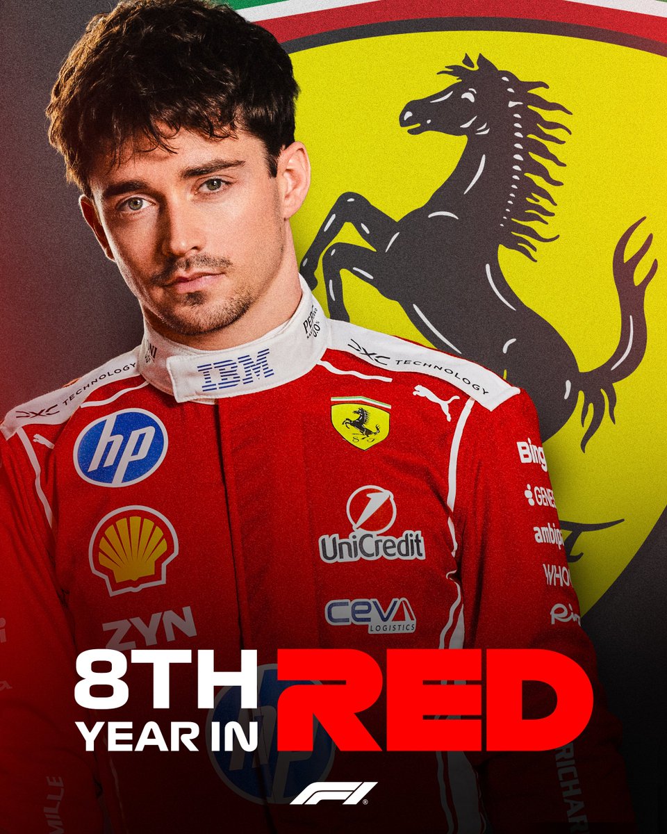 F1's tweet image. From 2019 to the present day! 💪

It's Charles' eighth year in Ferrari red ❤️

#F1
