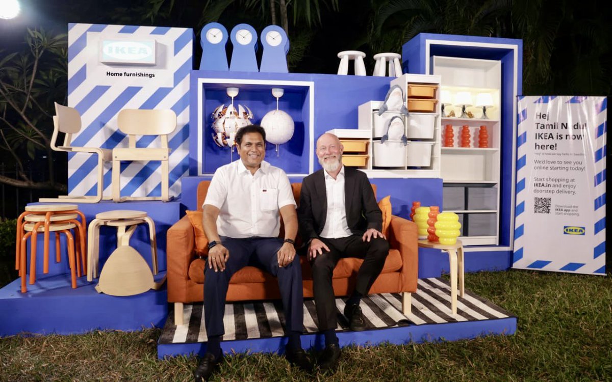 TRBRajaa's tweet photo. FINALLY ! Welcome to Tamil Nadu, #IKEA !

It was a pleasure to be a part of the much-awaited IKEA’s e-commerce launch in #TamilNadu in the presence of the Honorary Consul General for Sweden my good friend Thiru. Arun Vasu, IKEA India CEO Patrik Antoni and his amazing Team including Mallika and others. This online sales launch is in effect a precursor to the retail store which will be launched soon. 

I also told the good people of IKEA that their search for the ultimate quality in manufacturing of their products will only end if they bring their complete supply chain to the best possible ecosystem for manufacturing. 

Which ofcourse is available only in the great state of Tamil Nadu : )

Am sure the best home-retail brand in the world will also choose the best industrial state in India to localise more of their supply chain.Huge value to be unlocked with this for IKEA and our MSMEs.

IKEA’s relationship with Tamil Nadu runs deep. For over four decades, the company has sourced textiles and other products from the State, making Tamil Nadu its oldest supplier base in India. 

Local suppliers already operate at global manufacturing, social and environmental standards. Thousands of jobs are already supported through this ecosystem, and more employment is expected as IKEA expands its footprint across India.

Just like IKEA has the consistent scalable no nonsense meatball recipe which keeps their customers flowing and engaged, we in #TamilNadu have the #DravidianModel of Inclusive Distributed Growth to keep Investors engaged and Jobs flowing ✨

Under the leadership of Honourable @CMOTamilNadu Thiru. @MKStalin avargal global brands grow rapidly in TN, thanks to trustworthy professional governance - and IKEA too will experience more of this now ! 

#InvestInTN #BullishOnTN #JobsForTN