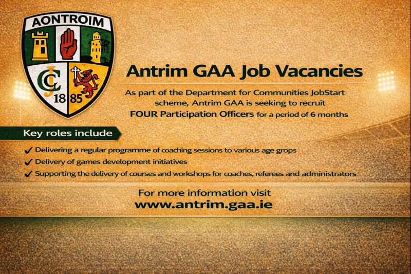 As part of the <a href="/CommunitiesNI/">Communities NI</a> JobStart scheme, Antrim GAA is seeking to recruit FOUR Participation Officers for a period of 6 months.

Full information can be found on the Antrim GAA website 📷📷
antrim.gaa.ie/news/antrim-ga…