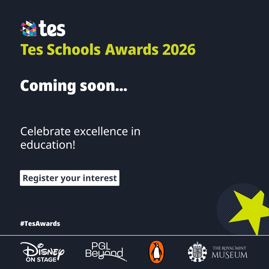 In just 2 weeks, entries for the Tes Schools Awards 2026 will open!🏆

Shining a spotlight on schools that are doing exceptional work and making an impact across the education sector, we want your story to be heard!🎉

Register your interest now 👉🔗eu1.hubs.ly/H0r2v9T0
