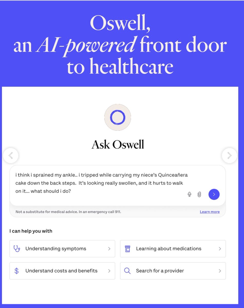 FundBreakdown's tweet image. $OSCR — why the tech stack matters

Oscar rolled out Oswell back in October, an AI health agent built into the member app.

It uses real claims and care data to help members understand symptoms, coverage, and costs, and to get to the right care faster.

Legacy insurers talk about…