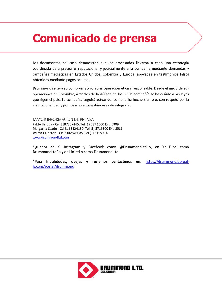 Compartimos comunicado de prensa relacionado con el fallo de una Corte Federal en Estados Unidos que confirmó la falsedad de las acusaciones en nuestra contra y ratificó que no tenemos ni hemos tenido vínculos con organizaciones al margen de la ley.