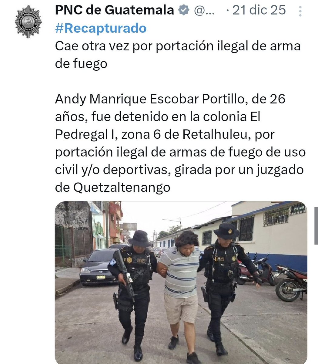 aalvasol's tweet photo. Estas son solo algunas noticias del último mes.
La PNC gasta tiempo y recursos en recapturar porque los jueces se encargan de liberarlos al segundo.

Aquí quien no está cumpliendo no es el Presidente, porque han hecho operativos en el Gallito y zona 18.
#Recapturado https://t.co/SgmFbbw07n