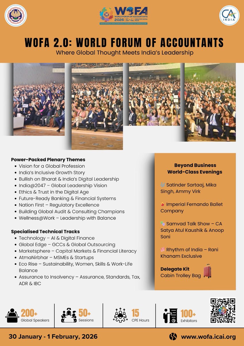 The Chugh team is excited to be part of the World Forum of Accountants (WOFA) — the leading global platform dedicated to celebrating and advancing the Chartered Accountancy profession.

📅 30th January – 1st February
📍 India Expo Centre &amp; Mart (IEML)

Come and meet us there!