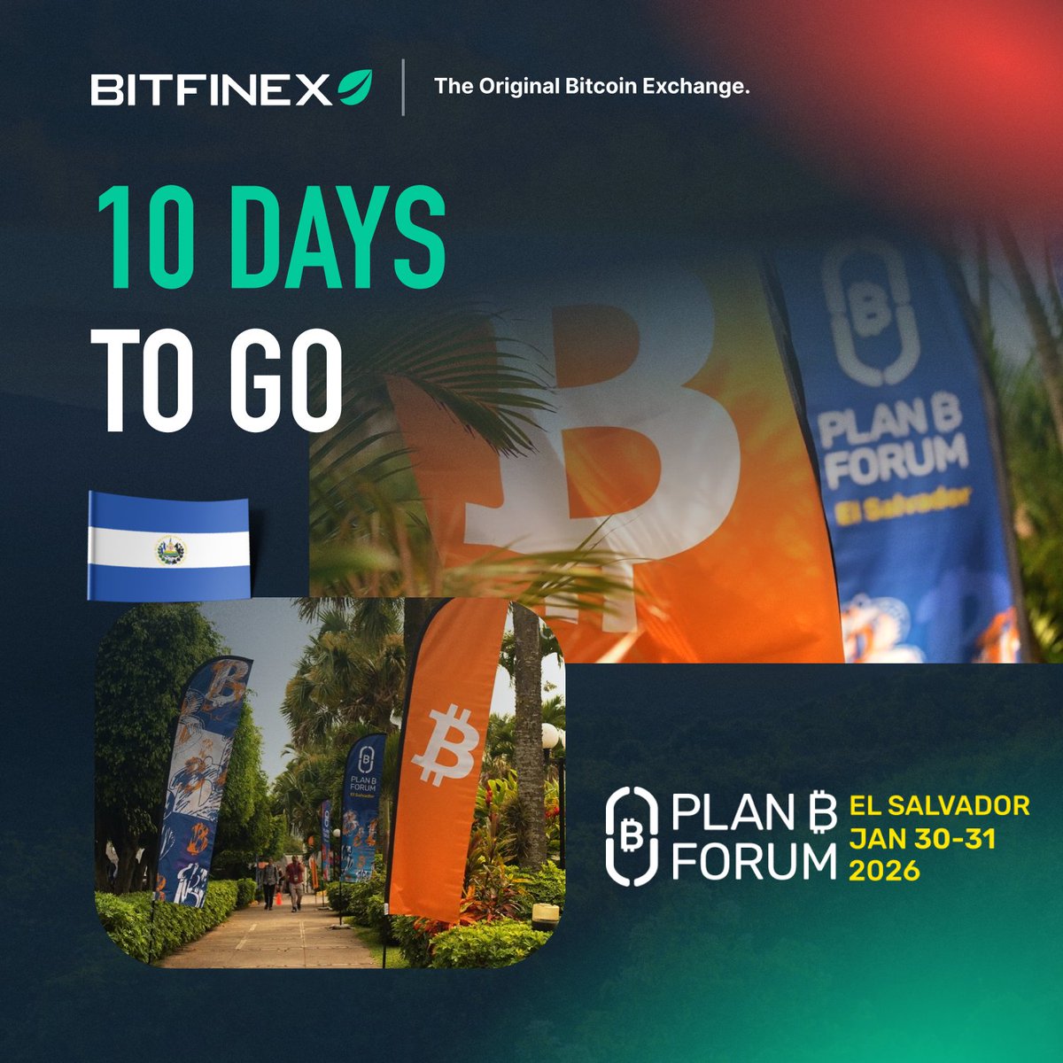 10 days to go 🇸🇻 Bitfinex is returning to El Salvador for  @planbelsalvador. A week focused on real adoption, market infrastructure,  and what Bitcoin looks like in practice.