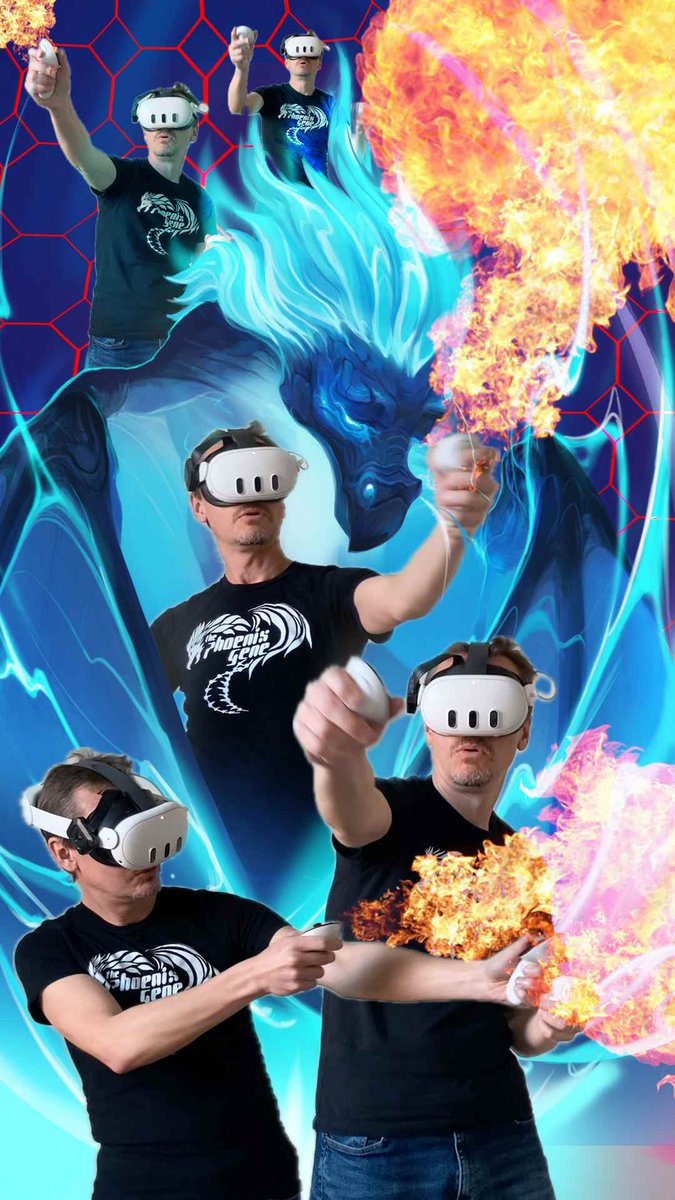 HEROmation's tweet photo. @michaelcawood made a mixed reality video to showcase how Firestorm is controlled in #ThePhoenixGene for the #MetaQuest and #Steam. This is using #Unreal and #VirtualDesktop in a custom green screen level map. Music by @grantkirkhope  https://t.co/c8fXsTccZs #vr #vrgame #XR https://t.co/X7UjbB4MJr