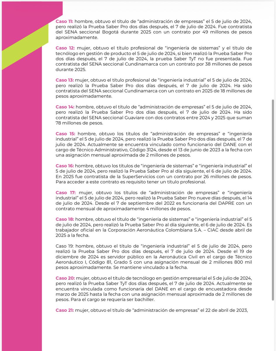 CathyJuvinao's tweet photo. 🛑EL CARTEL DE DIPLOMAS IRREGULARES EN EL GOBIERNO PETRO 

Denunciamos en exclusiva un presunto cartel de diplomas irregulares expedidos por la Fundación Universitaria San José, a 24 personas que luego resultaron vinculadas como contratistas y funcionarios en 16 entidades de orden nacional del Gobierno de @petrogustavo. Los contratos adjudicados entre 2023 y 2025 le costaron al país más de mil millones de pesos.  

Hacemos un llamado al @Mineducacion, a la @PGN_COL 
y a la @FiscaliaCol a iniciar las investigaciones respectivas para salvaguardar la moralidad
pública, y asímismo imponer las sanciones que eventualmente correspondan a la Fundación Universitaria San José y a las entidades públicas y funcionarios/contratistas involucrados en este presunto cartel de diplomas irregulares.