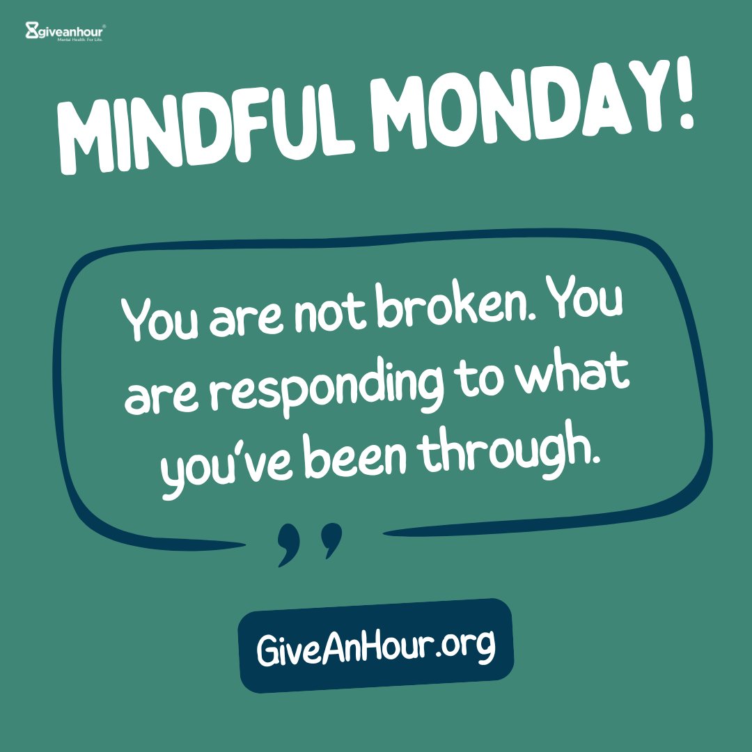 giveanhour's tweet image. So many people carry invisible stories, trauma, stress, loss, and resilience that others never see.
Your reactions make sense. Your healing is possible.

This Monday, remind yourself: you are worthy of compassion and support.

#MotivationalMonday #TraumaInformed #YouAreNotAlone