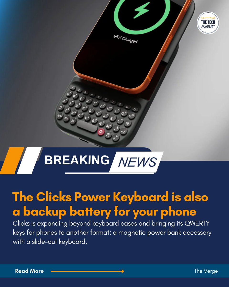 TheTechAcad's tweet photo. Meet the ultimate multitasker for your phone: the Clicks Power Keyboard.

Curious how it works and why it’s more than just a battery pack? Read more here. https://t.co/tPs4z4gVLh

#technews #codingbootcaps #tech #softwaredevelopment #programminglanguages #onlinecoding #fullstack https://t.co/HG6ypSFvpp