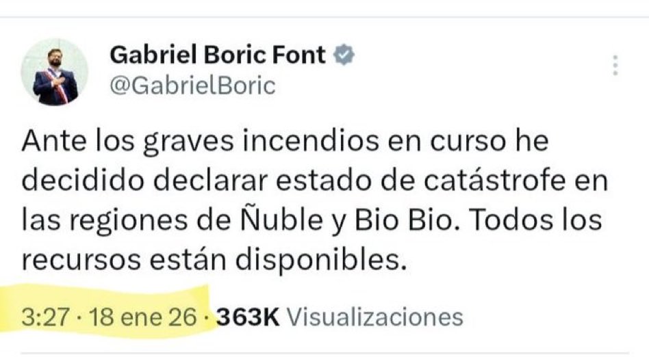 Para los hocicones mal intencionados derechistas a las 3:27 Am ya estaban los recursos y la orden dada, a las 6 am ya estaba firmado todo por el presidente <a href="/GabrielBoric/">Gabriel Boric Font</a> .
Fin.