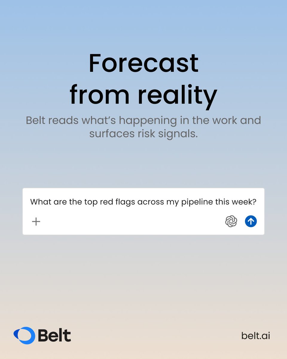 BeltSoftware's tweet photo. Most teams don’t miss forecast because they’re bad at math. They miss because the real signals live outside the CRM: in emails, meetings, and what actually happened (or didn’t).

Try Belt and get forecast based on reality. https://t.co/qo0rwWjn57