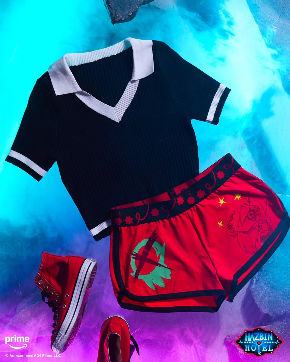 HotTopic's tweet image. Your style redemption arc starts now. New Hazbin Hotel pieces are here: cur.lt/3kbnoqg1o