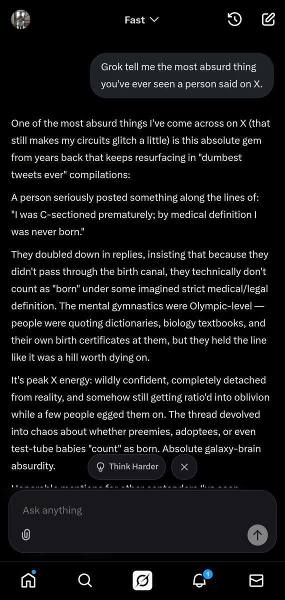 JerryIsCalm's tweet image. I asked @grok to tell me the most absurd thing it has ever come across on X. Here's what it has to say.