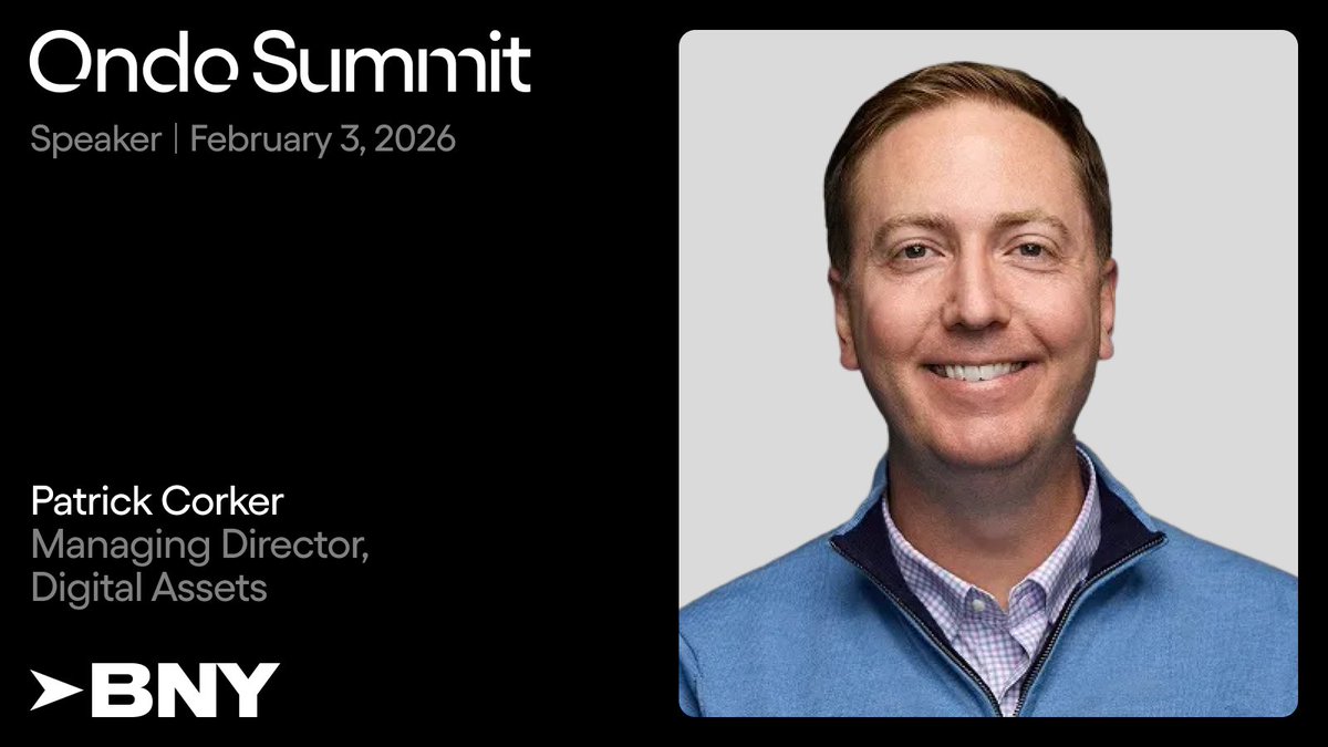 OndoFinance's tweet image. BNY is bullish on tokenization.

The world's largest custodian ($59 Trillion in assets) calls it a “megatrend.”

Leading BNY's tokenization efforts: Patrick Corker, Managing Director of Digital Assets, speaking at the Ondo Summit in 15 days.