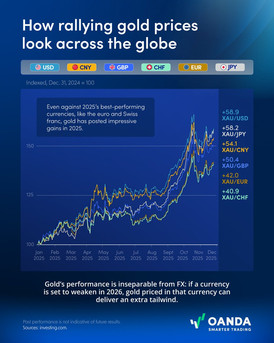 VisualCap's tweet image. Even the world’s strongest currencies haven’t escaped gold’s rally in 2025 ⛏️

Here, we've partnered with @OANDA to explore gold prices in major currencies, revealing how broadly the metal’s surge has played out worldwide.

visualcapitalist.com/sp/oan04-how-g… #oan04