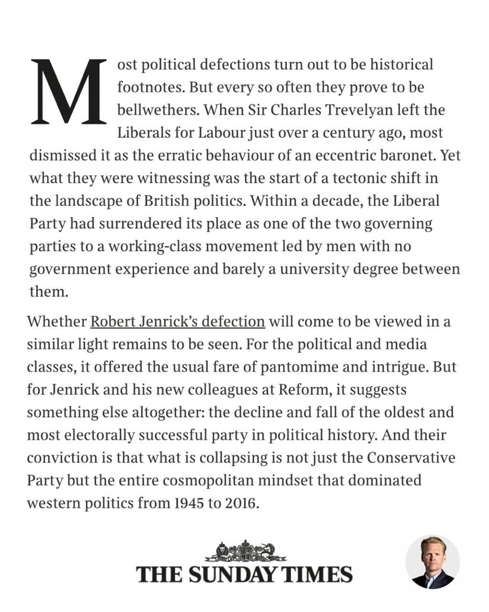 jtworr's tweet image. ➡️Britain’s New Right is crystallising around the conviction that Britain is a home, not a zone; a people not a proposition; a place not a project.

➡️ In short, the New Right is gravitating towards the politics of home - that is to say, towards Faragism.

thetimes.com/article/3060cc…