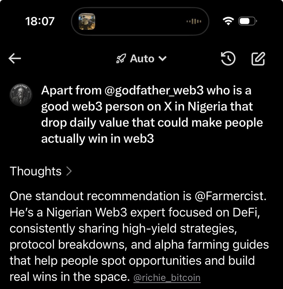 godfather_web3's tweet image. Want to actually WIN in Web3 in 2026?

Listen up here’s the real things most people ignore:

1. Keep doing what you're doing 

2. Be better at what you're doing 

3. Follow me and @Farmercist 

4. Remember to do No.3...