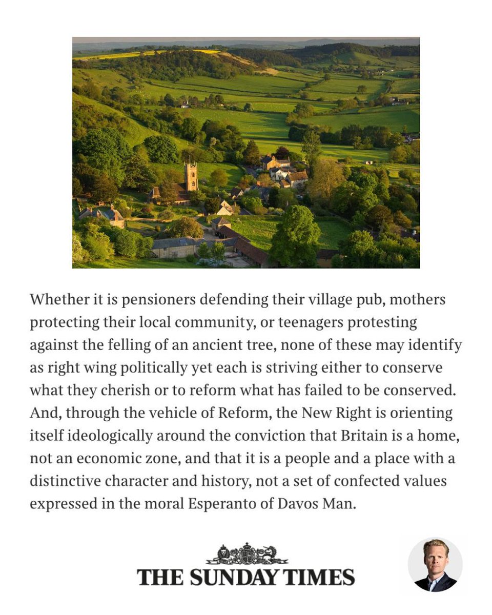 jtworr's tweet image. ➡️Britain’s New Right is crystallising around the conviction that Britain is a home, not a zone; a people not a proposition; a place not a project.

➡️ In short, the New Right is gravitating towards the politics of home - that is to say, towards Faragism.

thetimes.com/article/3060cc…