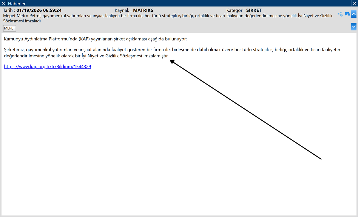 Financoor's tweet image. #MEPET sadece şu ana kadar 11 seansta %38 net getiri sağladı 💪
Cuma seans sonu ve bugün sabah gelen KAP 
"Gayrimenkul ve inşaat alanındaki bir firma ile, birleşme dâhil stratejik iş birliklerine yönelik İyi Niyet ve Gizlilik Sözleşmesi imzalanmıştır"