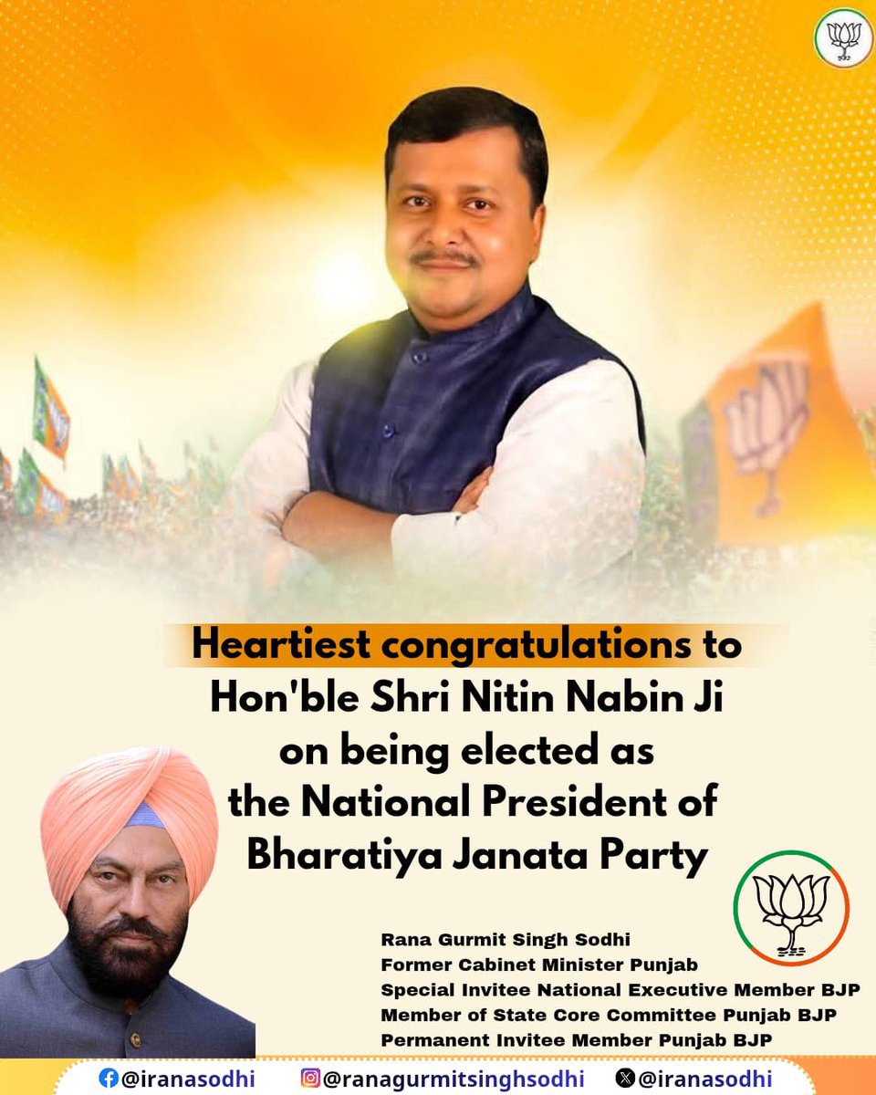 Congratulations to Shri <a href="/NitinNabin/">Nitin Nabin</a> ji on being elected as <a href="/BJP4India/">BJP</a> National President.

Leadership that delivers is built on governance experience, organisational discipline, and ideological clarity. By entrusting responsibility to a young leader with a strong administrative