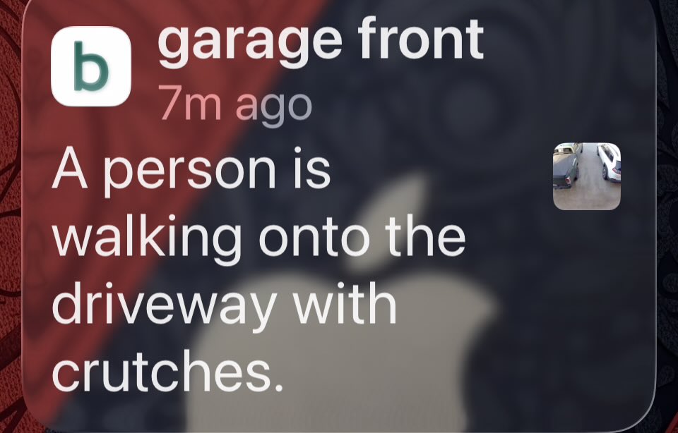 Blink camera update with descriptions is accurate. I always use my step stool as crutches.