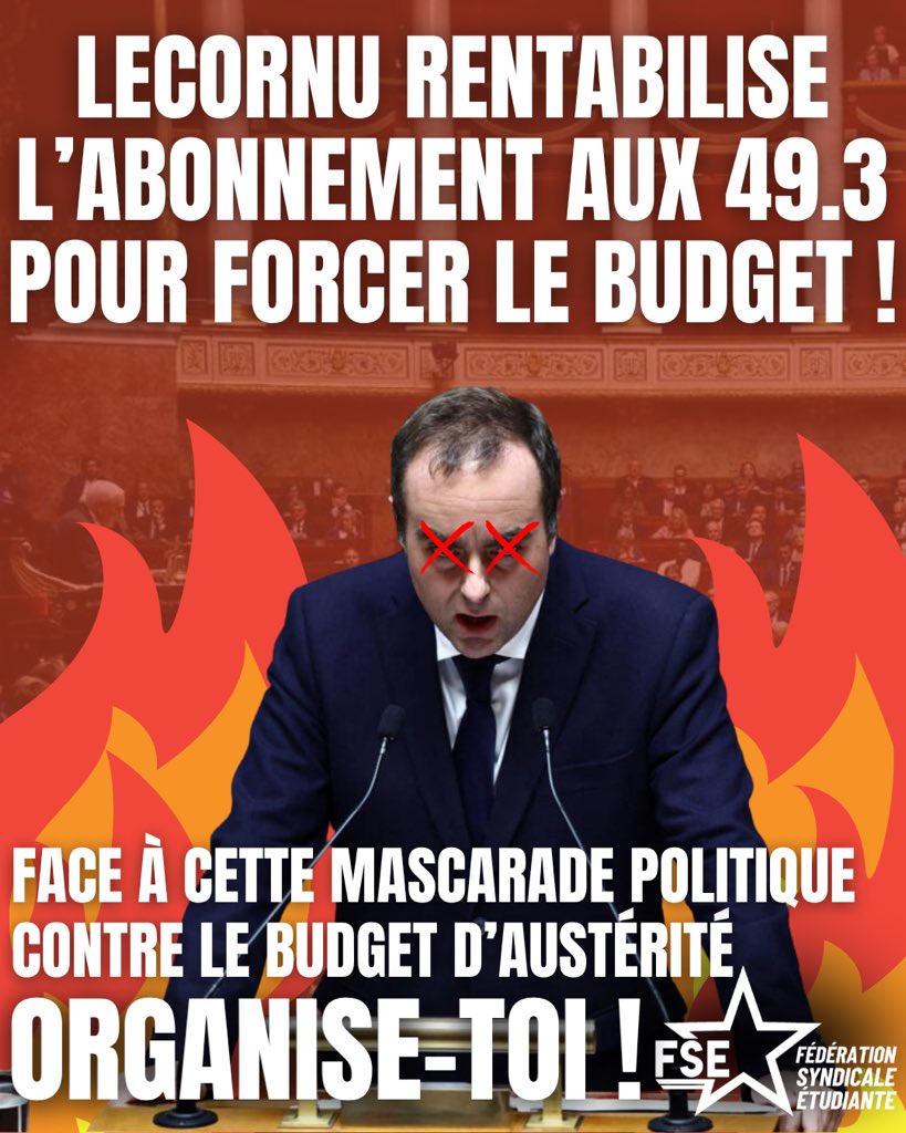 🚨 Lecornu annonce un 49.3 sur le budget 2026 !

🥱 Il avait promis de ne pas utiliser le 49.3, il a trahi sa promesse, il a menti. Est-ce qu'on est surpris ? Non ! 

1/3