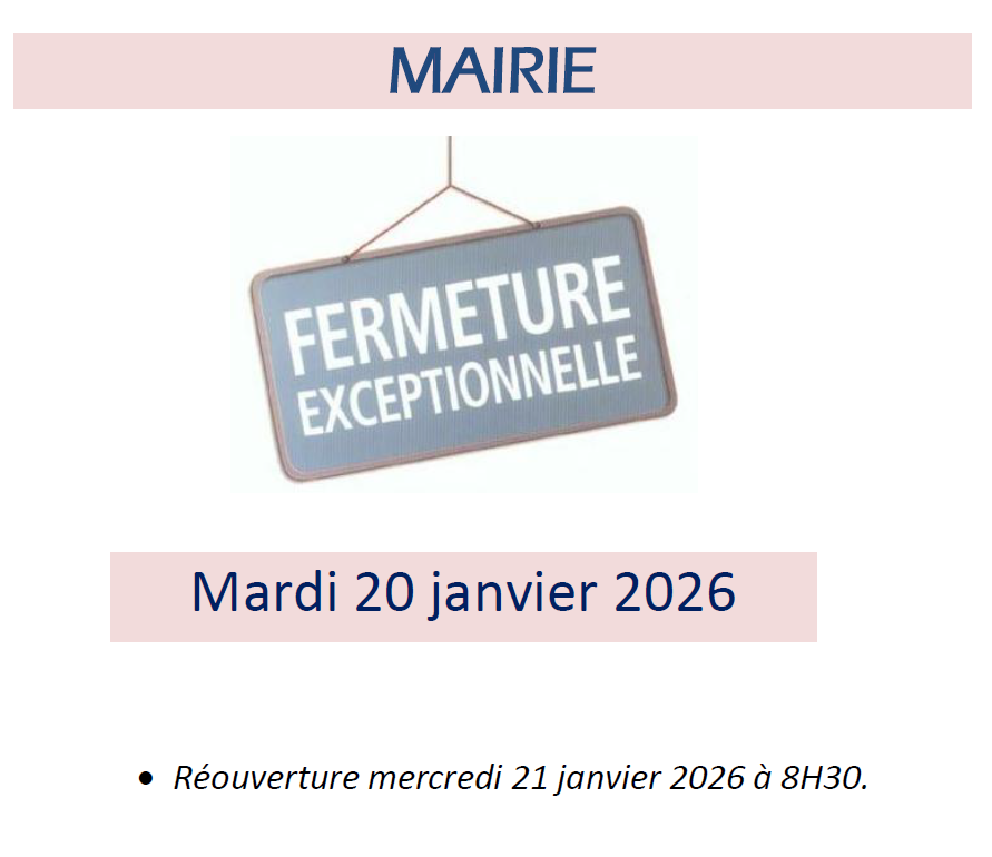 Bais53's tweet photo. L'accueil de la mairie sera exceptionnellement fermée ce mardi 20 janvier 2026 matin. 
Vous remerciant de votre compréhension. https://t.co/w4DEymT4AR