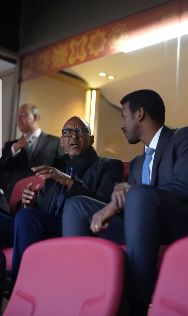 President Paul Kagame attended the AFCON final last night in Morocco but he actually didn't just go to watch the game. Paul Kagame took along with him the 30 y/o minister of sports Hon. Rwego Ngarambe. Kagame kept showing the young minister everything around the stadium.

Unlike