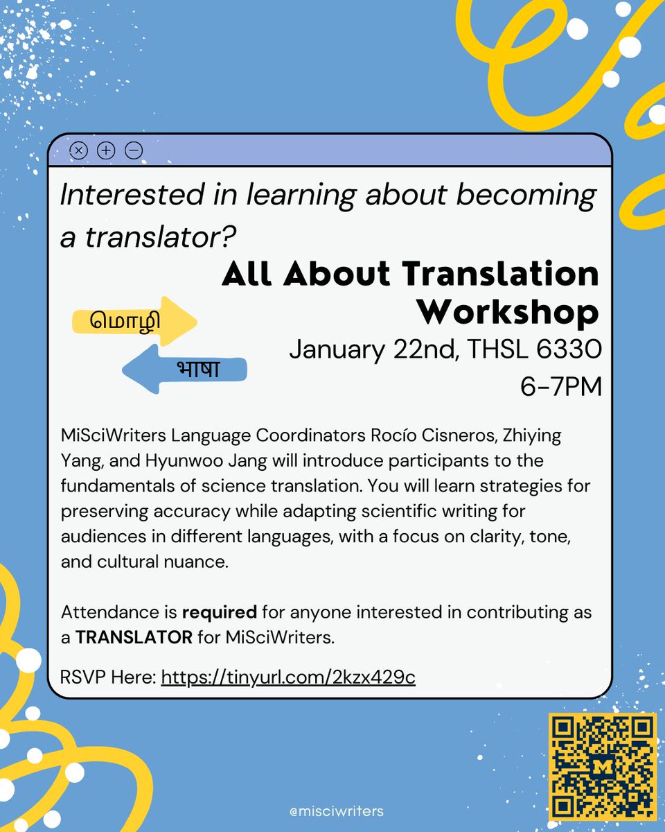 MiSciWriters's tweet photo. We is excited to announce the return of our core workshop series: All About Editing, All About Translation, and All About Illustration workshops! These workshops will be led by individuals from the MiSciWriters editorial team. RSVP here: https://t.co/yAYA6EebMO https://t.co/eY2WvUhoCi