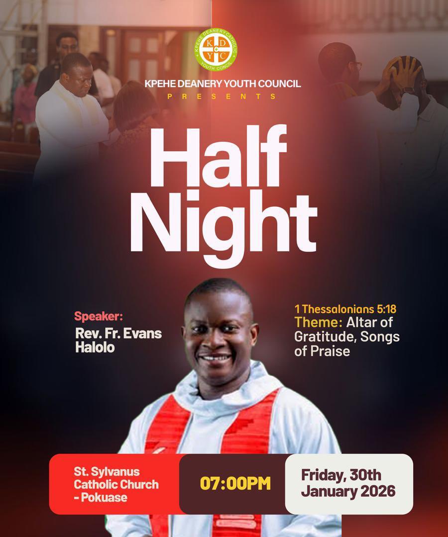 Join us for a night of prayer, praise, and worship as we reflect on God’s faithfulness in the past year, and commit this year into His loving hands.🙏🙏
 
Come with an open heart to praise and worship.🙌🙌🔥🔥

SEE YOU THERE❤️🔥

#kpehedeaneryhalfnight 
#stsylvanuspokuase