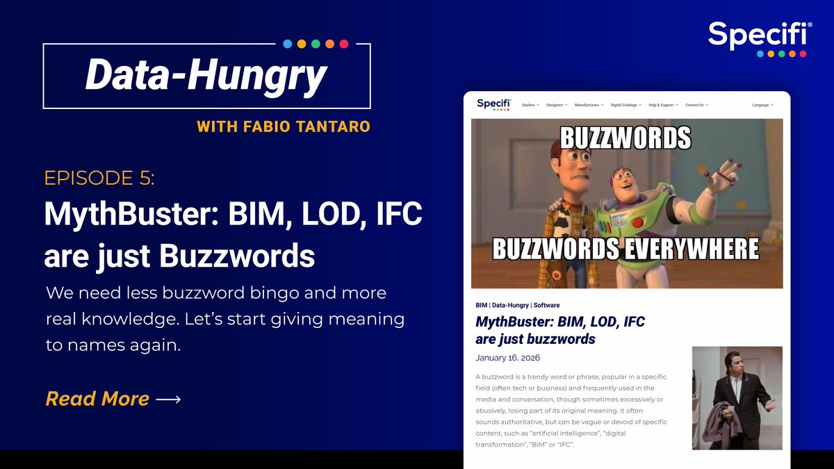 Our Digital Consultant Fabio Tantaro is back! Check out the first article of 2026 about BIM, LOD, and IFC: en.specifiglobal.com/blog/mythbuste…

Myth busted: The problem isn’t the terminology; it’s using the words without knowing the rules behind them. 

#Specifi #DataHungry #BIM #LOD #IFC