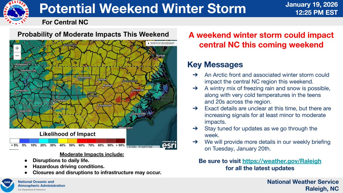 NWSRaleigh's tweet photo. This is our first briefing looking at the potential for a winter storm this weekend across the area. This is short on details because this is still several days away. https://t.co/428YjsNOVA