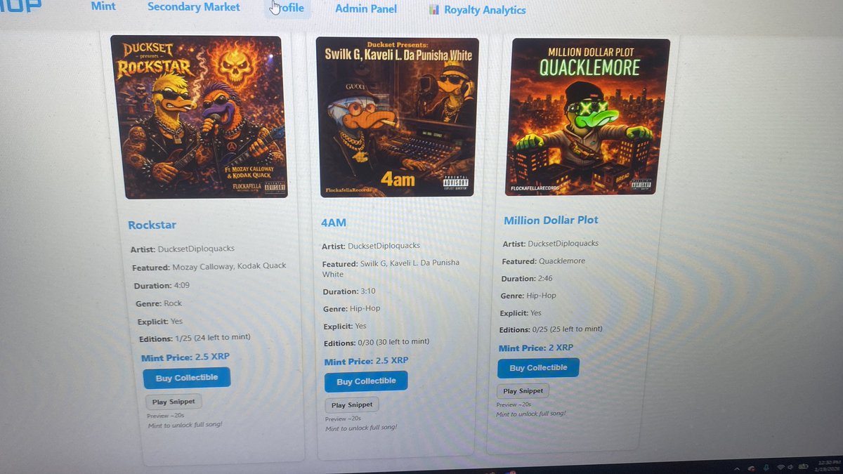 TheDiploquacks's tweet photo. New drops @ https://t.co/oVpUPIz3uA 

Yea we built something nice for Web3 independent artists to sell &amp; split and get Duckin busy QuackQuack!! https://t.co/RG5n6hIZMa