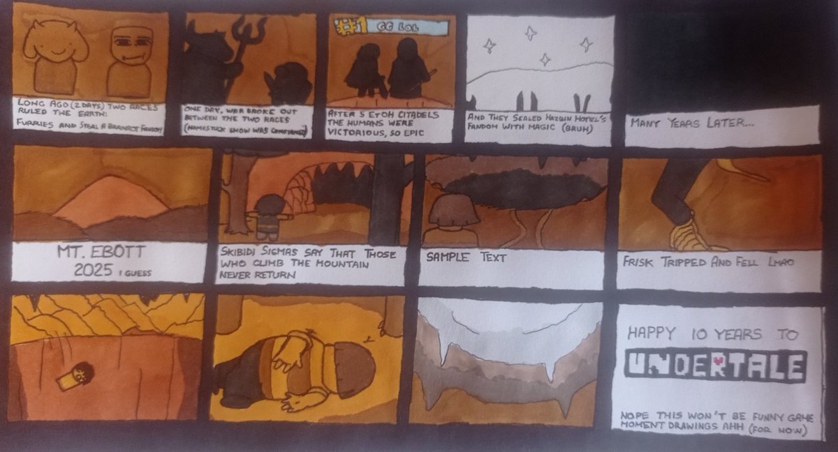 Armillae101's tweet photo. (repost/reupload)

The Undertale intro funny moment thingy i drew on the 10th aniversary

And why repost? Simple because i will do...

Undertale funny thingy uh version 
(Also because i am lazy to find the og post)

yeah lol https://t.co/5n8xOwwLuF
