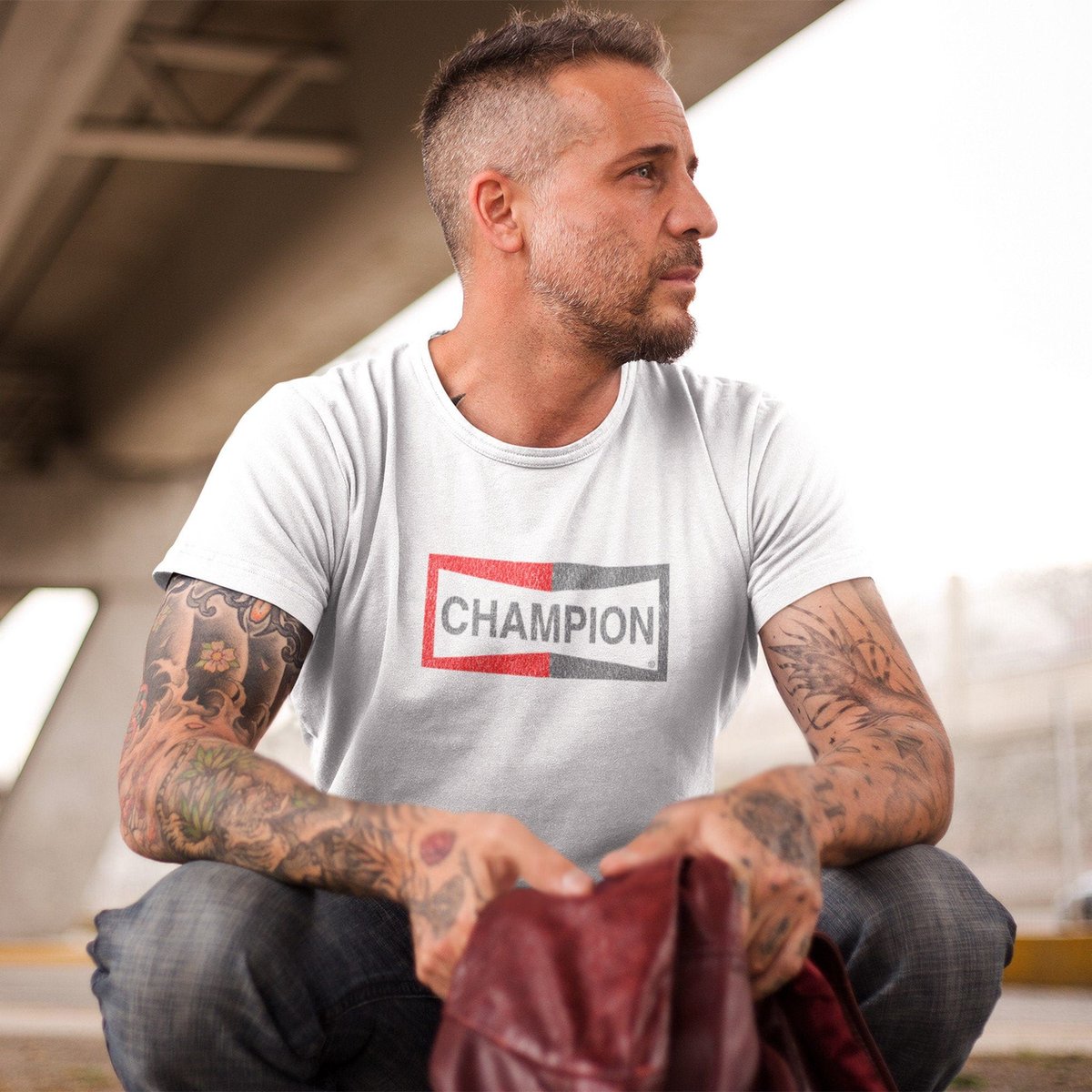 Clever_Gifts's tweet image. CHAMPION Retro Style Tshirt, As Seen on Brad Pitt, Cliff Booth, Distressed Print, Ideal gift. F1 Gift tuppu.net/a5edef9d  #DadGift
