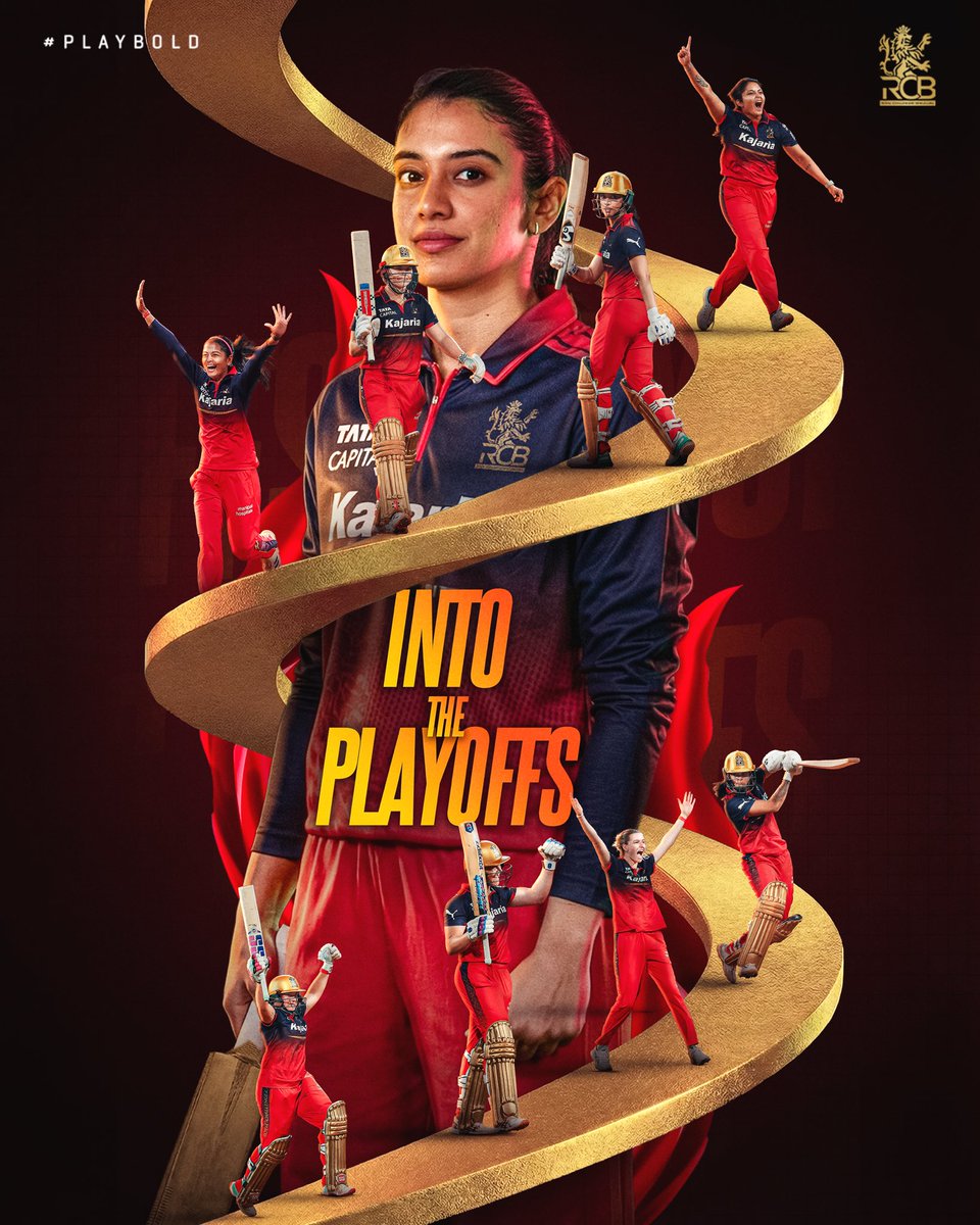 RCBTweets's tweet image. PLAYOFF BOUND 🚀🔥

History made at Vadodara! 📰
5️⃣ straight wins this WPL. 🙌
6️⃣ match winning streak altogether, the only team to do so. ❤️‍🔥

⚡️ Only team to win batting first in the WPL in Vadodara. 

Next mission: Stay at the 🔝