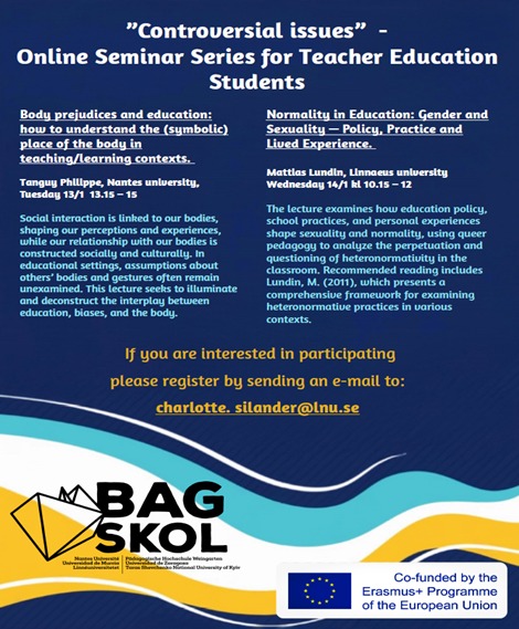 BagskolEU's tweet photo. Our first online seminars have started. One delivered by PhD Tanguy Philippe, from Nantes University (France), and another one by PhD Mattias Lundin, from Linnaeus University (Sweden). https://t.co/mgviRTdpYG