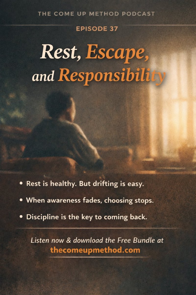 dsntl's tweet photo. Rest is good. Escape is subtle.
In this episode, we talk about the line between rest and avoidance, why awareness fades, and how discipline helps you stay present and choose.
Download The Come Up Method Free Bundle at https://t.co/Kid1BzDuyx.
#PersonalGrowth  
#SelfAwareness https://t.co/51d65wioHZ