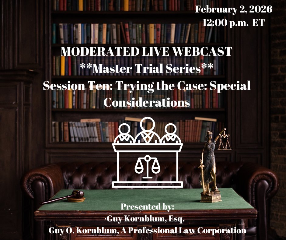 Recommended reading from Mr. Kornblum alongside Session Ten: Negotiating and Settling Tort Cases, 2025 ed. 📘
store.legal.thomsonreuters.com/law-products/P…
#TrialLaw #LegalBooks #CLE