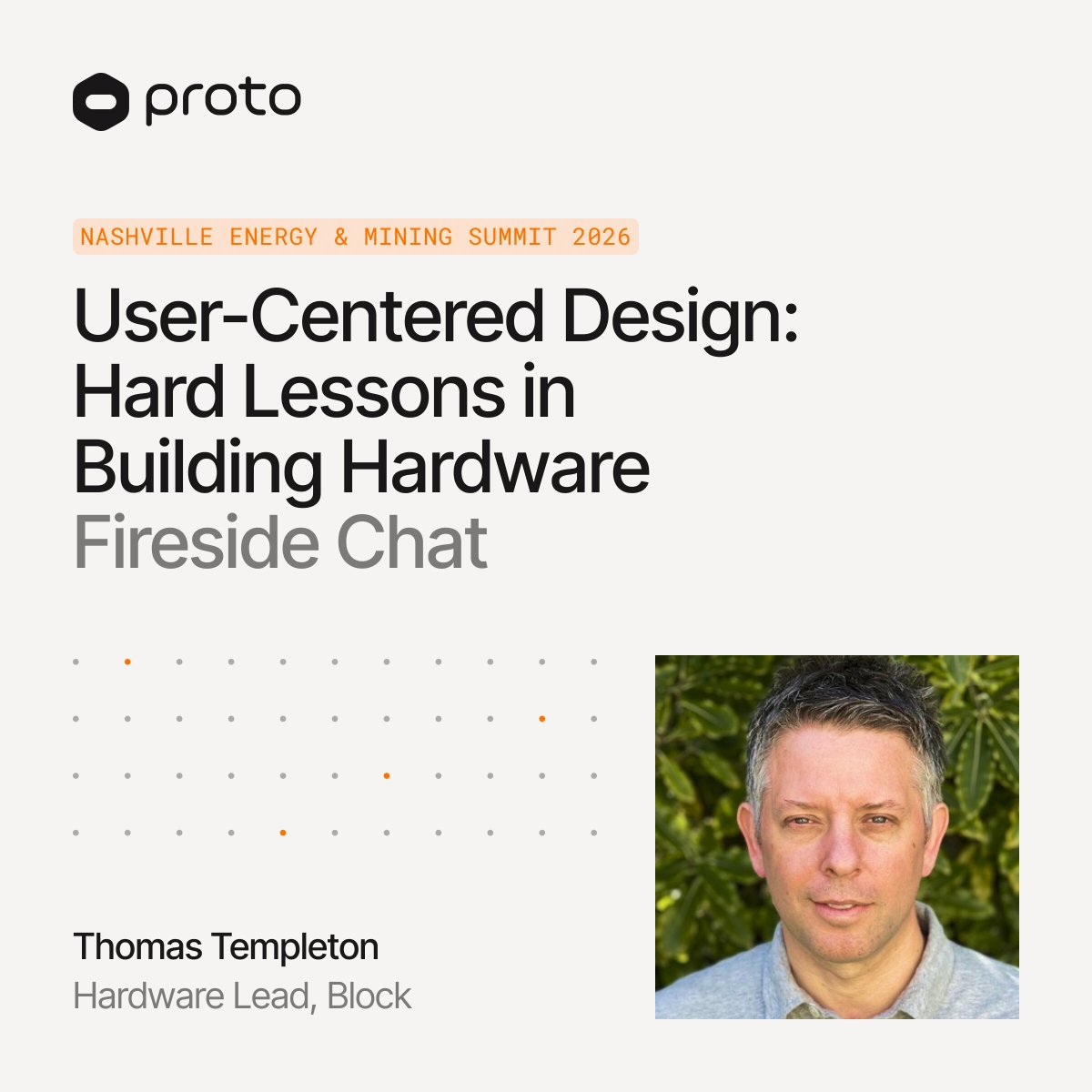 protomining's tweet image. Hardware that succeeds at scale starts with listening to users.

Next week at Nashville Energy &amp;amp; Mining Summit, @TempletonThomas (Hardware Lead at @blocks ) will join @robertwarren from @bitcoinpark_  for a fireside chat on user-centered design drawing from his experience…