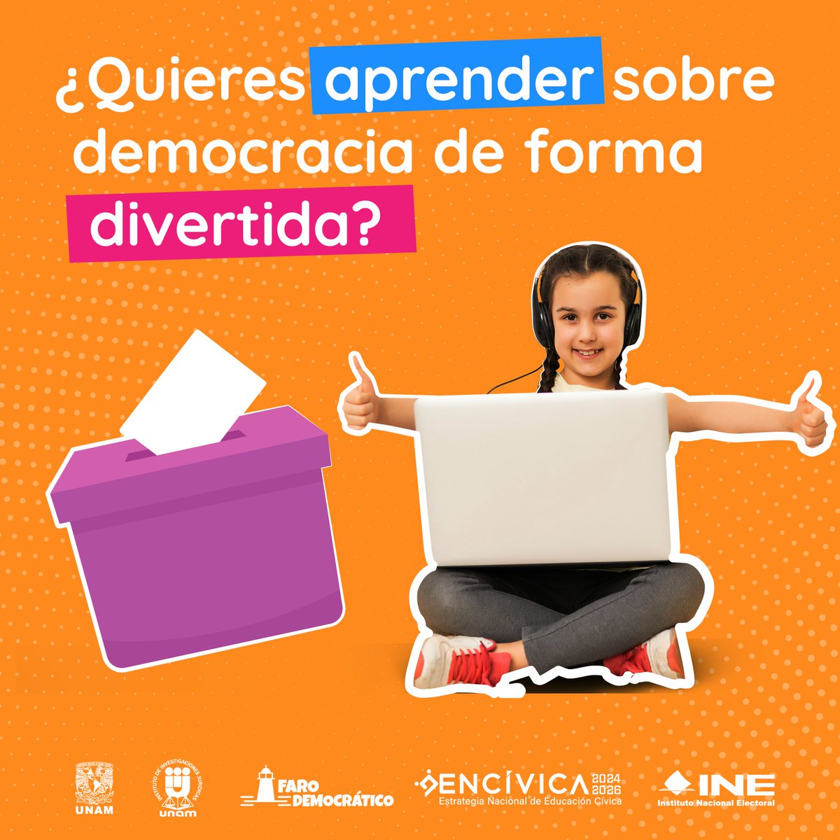 ¿Quieres aprender sobre democracia de forma divertida?
Faro Democrático te da la palabra. Entra ya.

Únete a
farodemocratico.ine.mx

#FaroDemocrático #ENCÍVICA