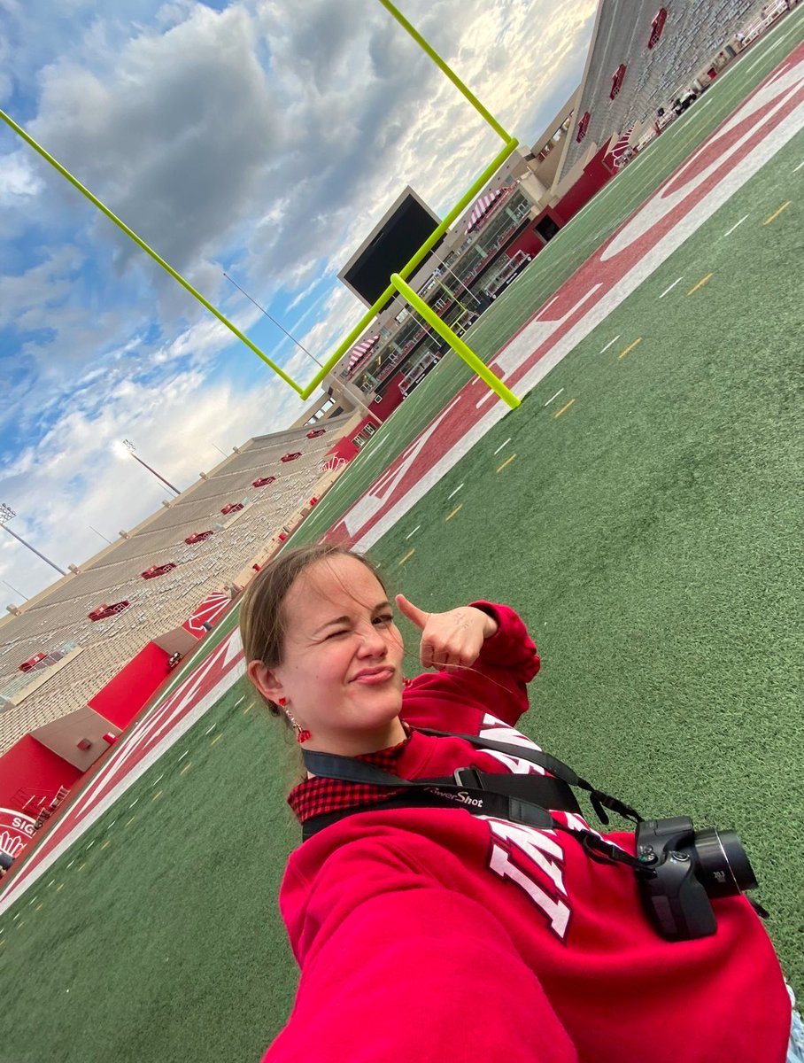 Our daughter took this selfie her 1st sem in Fall of ‘23 at IU for her Media class. Who would have thought at that time it would be such an important picture on the football field of IU. She’s taking photos &amp; doing interviews for the IDS tonight at IU on a history making night!