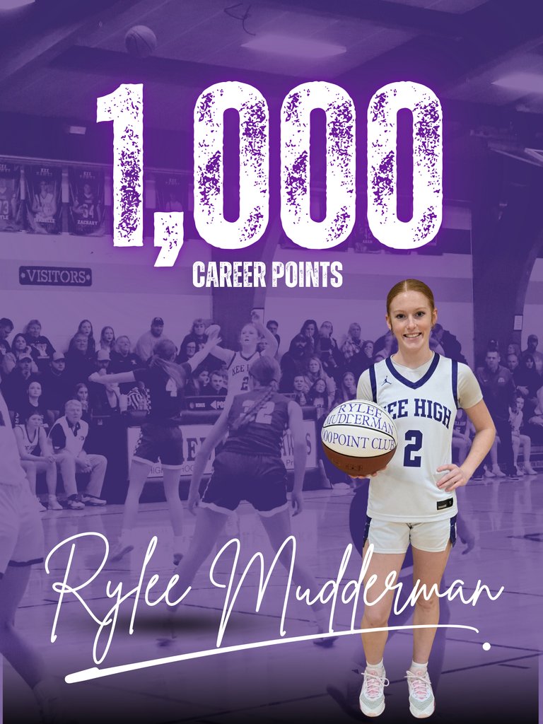 🎉🏀 Congratulations to Rylee Mudderman!
She scored her 1,000th career point Friday night vs. MFL MarMac and helped lead the Kee Hawks to a 43–38 win! An incredible milestone! We are so proud of you, Rylee.