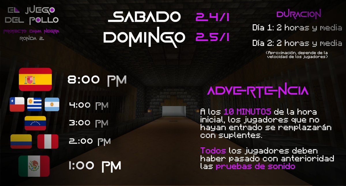 Horario definitivo de Proyecto Dama Negra 1.2!!
Ya estamos mandando invitaciones.
Aún podéis interactuar para tener la posibilidad de entrar O▽O