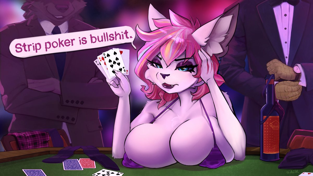 The deck isn't the only thing that's 'stacked' here--though I don't think anyone is complaining about a free show?
...We're sure she's not losing on purpose, right? <3

Art by furaffinity.net/user/sajik
Gift for a friend!  IYKYK.