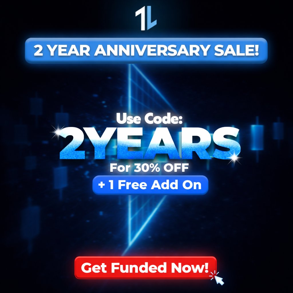 One_Stop_Prop's tweet image. 🎉 2-Year Anniversary Sale is LIVE!
Celebrate with 30% OFF using code 2YEARS
PLUS get 1 FREE add-on with your purchase 🚀

👉 Get funded now at onestopprop.com