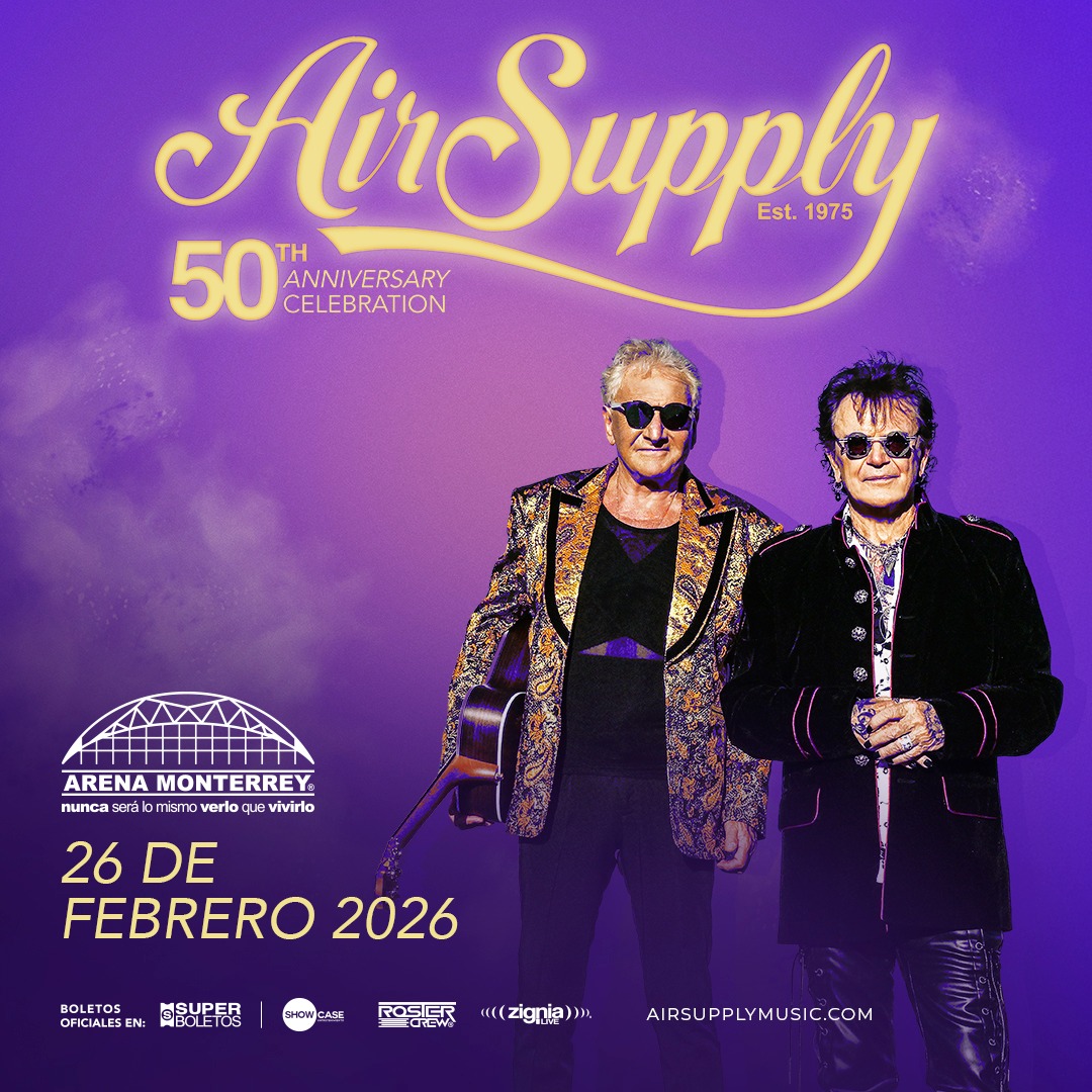 💜Cincuenta años de historia, amor y música. 💜
Air Supply presenta su gira 50th Anniversary Celebration y Monterrey será parte de esta celebración única.
📅 26 de febrero 2026
📍 #ArenaMonterrey
🎟️ Superboletos ow.ly/LMqE50XQu4U