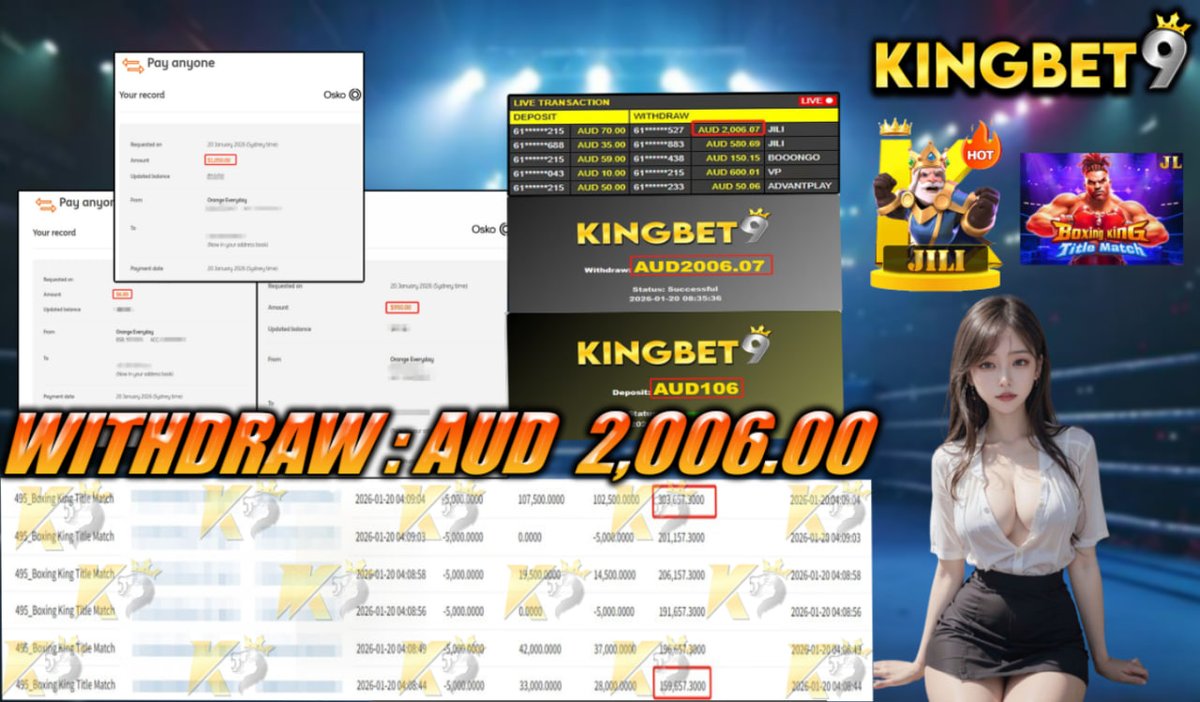 👑𝑪𝒐𝒏𝒈𝒓𝒂𝒕𝒖𝒍𝒂𝒕𝒊𝒐𝒏𝒔 𝑪𝒖𝒔𝒕𝒐𝒎𝒆𝒓 𝑾𝒊𝒕𝒉𝒅𝒓𝒂𝒘👑

👑Deposit -  AUD 106.00
👑Withdraw Amount  -  AUD 2,006.00
⭐️Platform - JILI 
⭐️Game -  Boxing KING Title Match

⭐️ʟɪᴠᴇ ᴄʜᴀᴛ :KINGBET9.net/#chatroom📷Registerlink:kingbet9aus.com/RFK9TWITT📷 📷