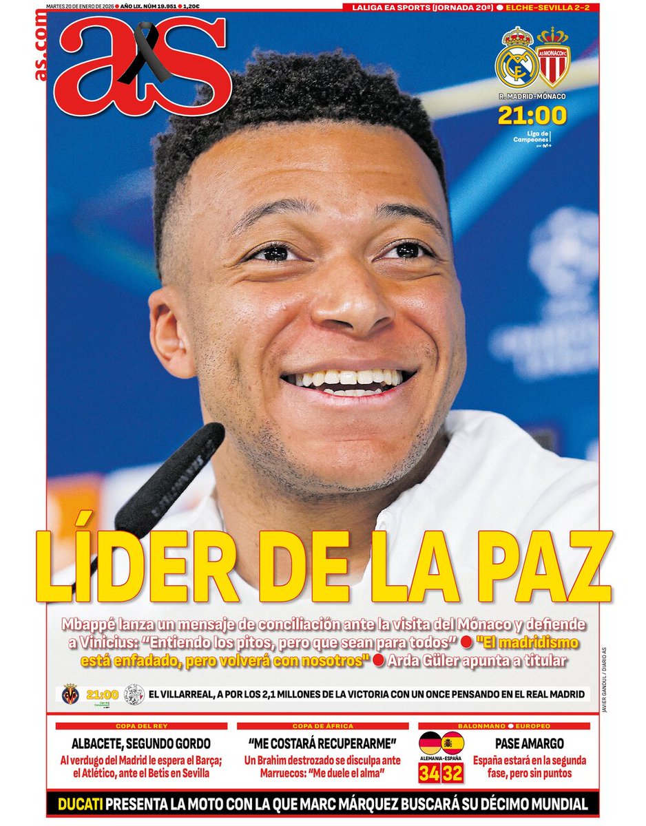 diarioas's tweet image. ✨📰 ¡La #portadAS del martes, 20 de enero!

🕊️  Líder de la paz